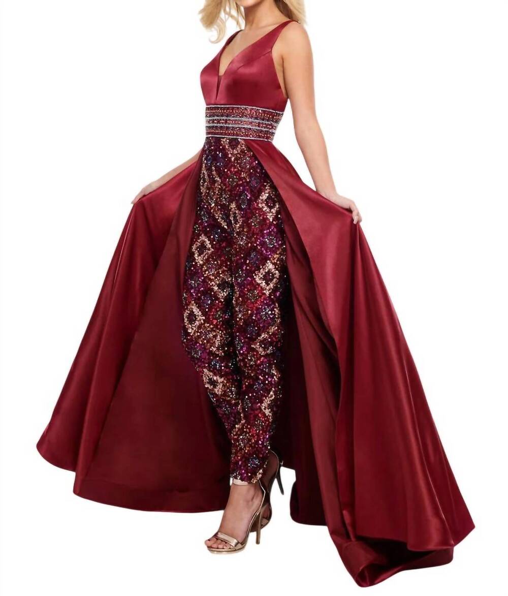 NEW RACHEL ALLAN sequin jumpsuit in burgundy